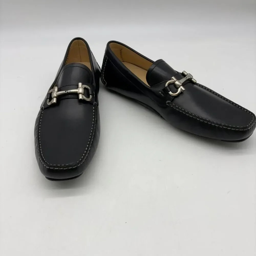 Salvatore Ferragamo Black Leather Bit-Detail Slip-On Loafers